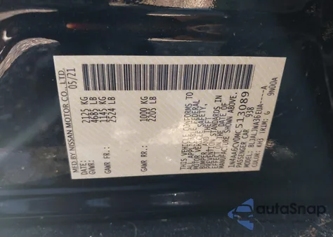 2021 Nissan Maxima Sv Xtronic Cvt из США, поврежденный, VIN 1N4AA6CV0MC513089